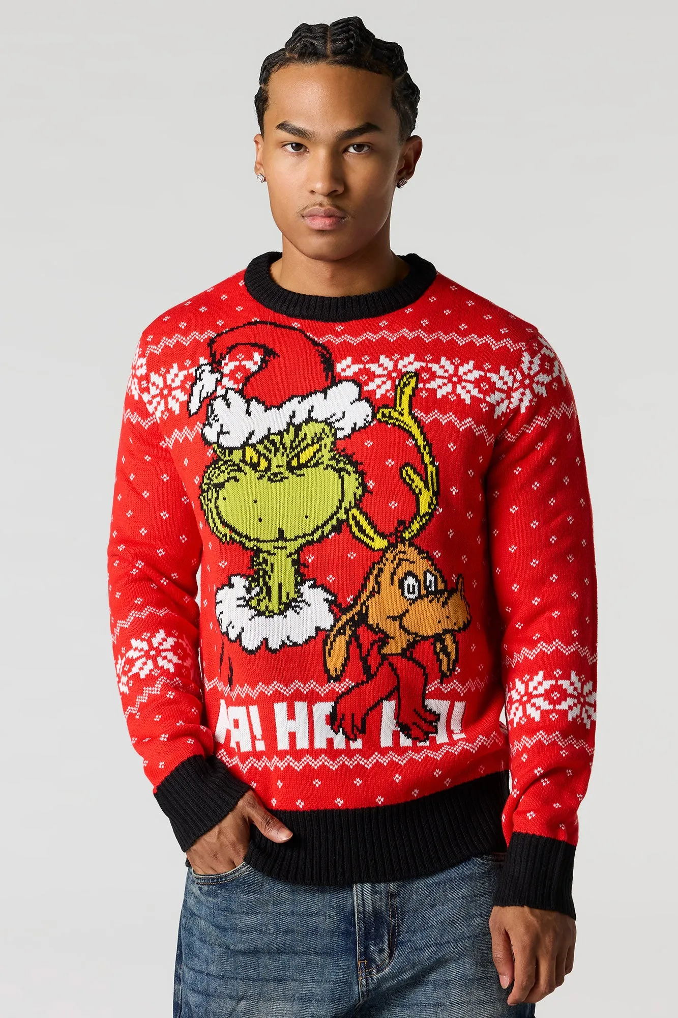 Grinch & Max Jacquard Knit Christmas Sweater sold by Urban Planet
