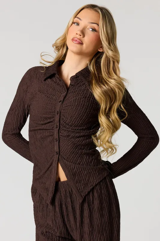 Textured Long Sleeve Button-Up Top sold by Urban Planet