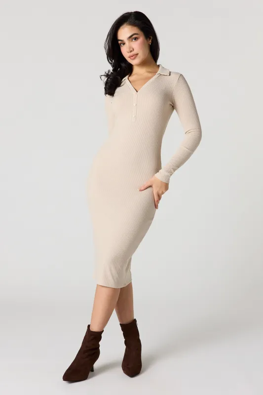Ribbed Knit Collared Long Sleeve Dress sold by Urban Planet