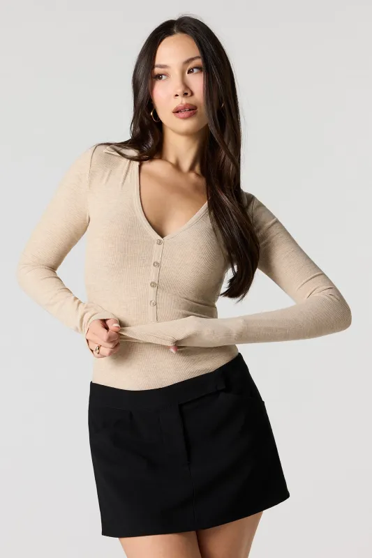 Ribbed Collared Long Sleeve Bodysuit sold by Urban Planet