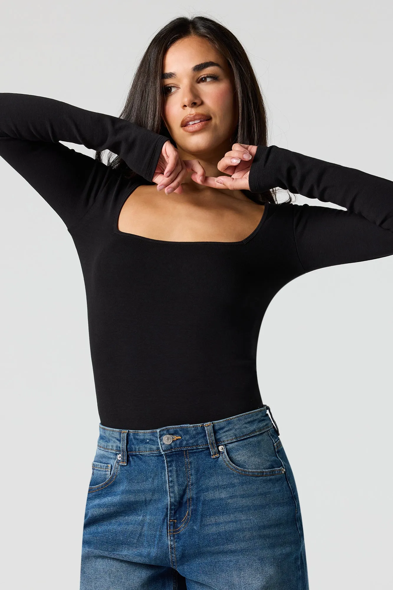 Square Neck Long Sleeve Bodysuit sold by Urban Planet product image thumbnail 5