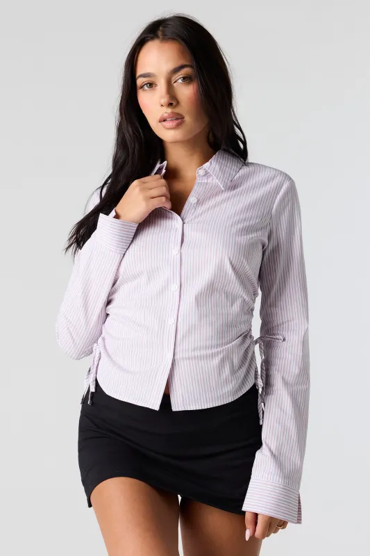 Side Drawstring Cinched Button-Up Top sold by Urban Planet