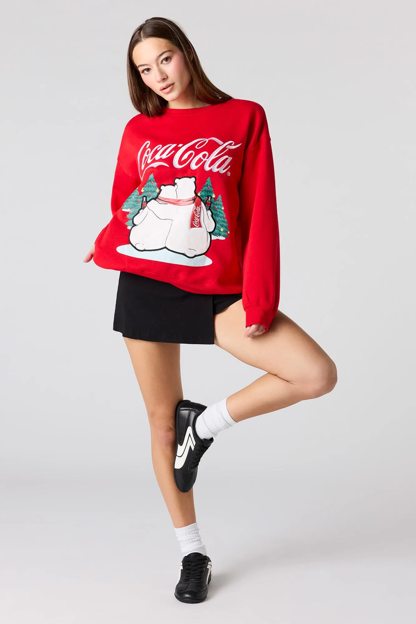 Coca Cola Chenille Embroidered Christmas Fleece Sweatshirt sold by Urban Planet product image thumbnail 3