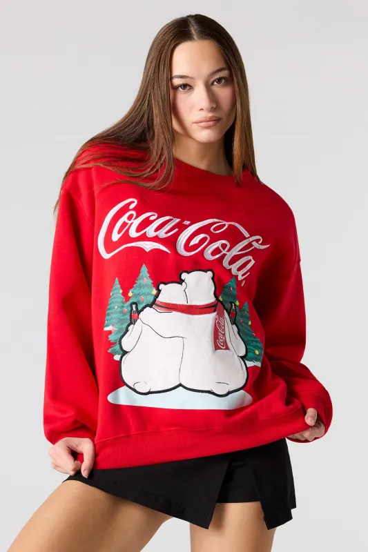 Coca Cola Chenille Embroidered Christmas Fleece Sweatshirt sold by Urban Planet
