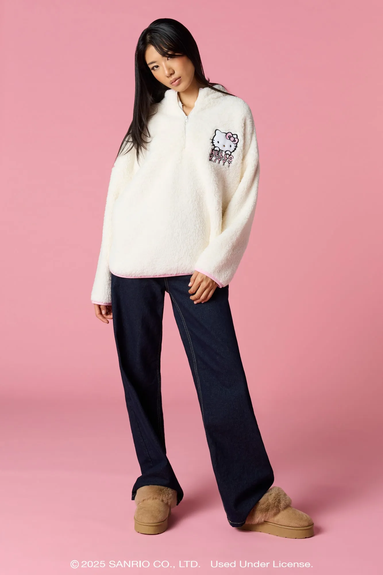 Hello Kitty® Sherpa Quarter Zip Sweatshirt sold by Urban Planet product image thumbnail 3