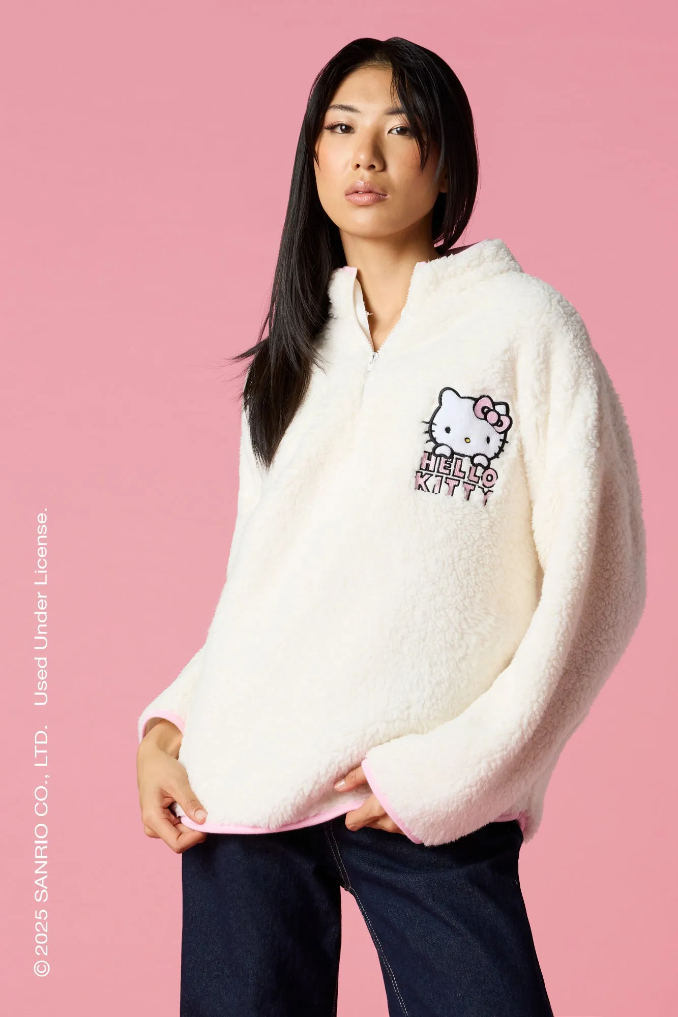 Hello Kitty® Sherpa Quarter Zip Sweatshirt sold by Urban Planet product image thumbnail 2