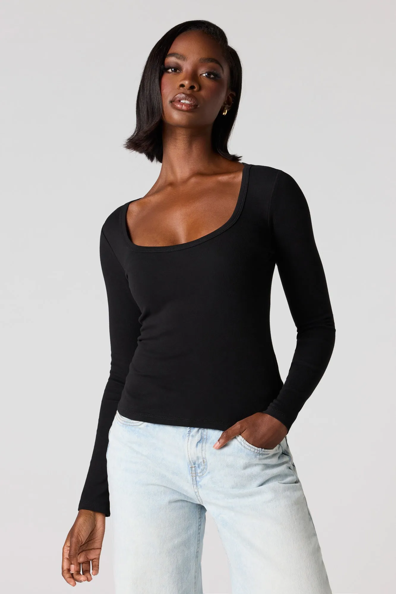 Ribbed Scoop Neck Long Sleeve Top sold by Urban Planet product image thumbnail 4