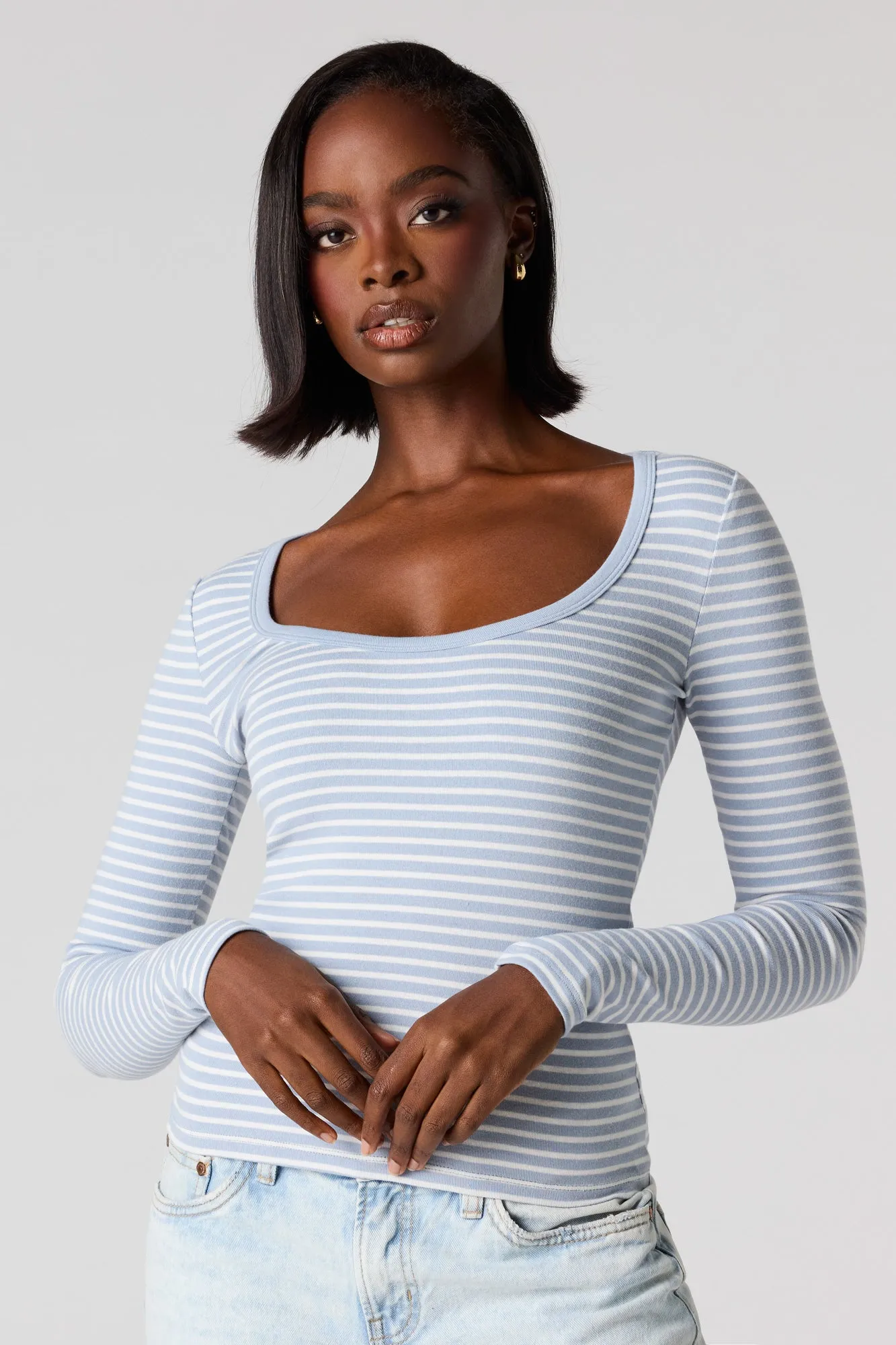 Ribbed Scoop Neck Long Sleeve Top sold by Urban Planet
