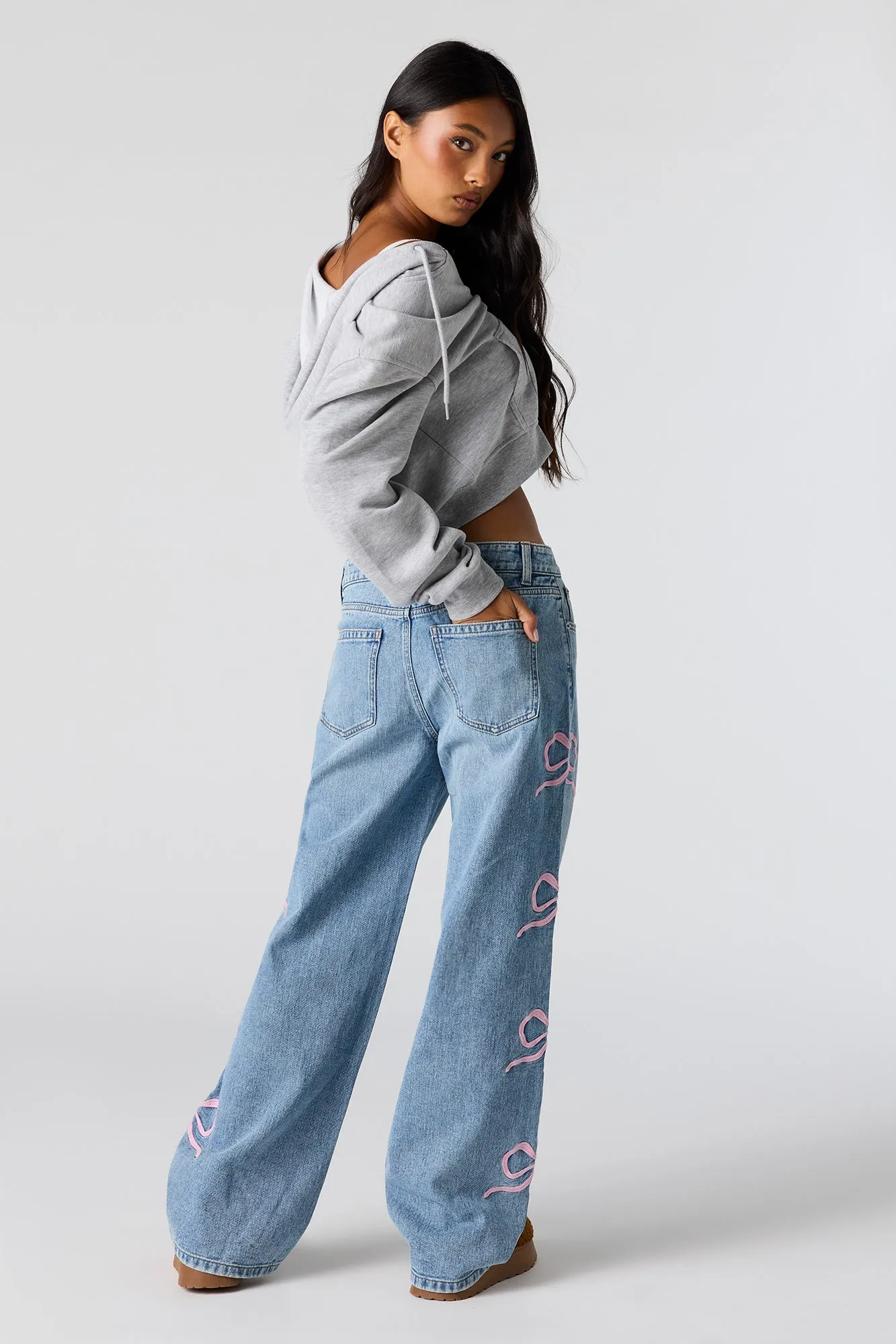 Low Rise Bow Print Baggy Jean sold by Urban Planet product image thumbnail 3