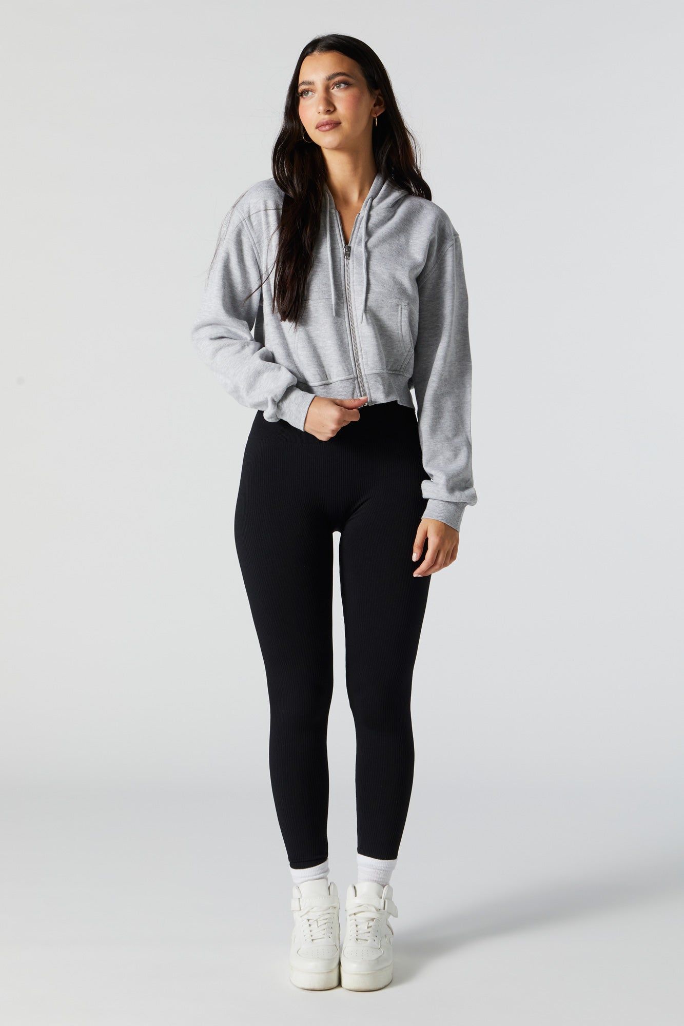 Fleece Zip-Up Cropped Hoodie sold by Urban Planet product image thumbnail 4