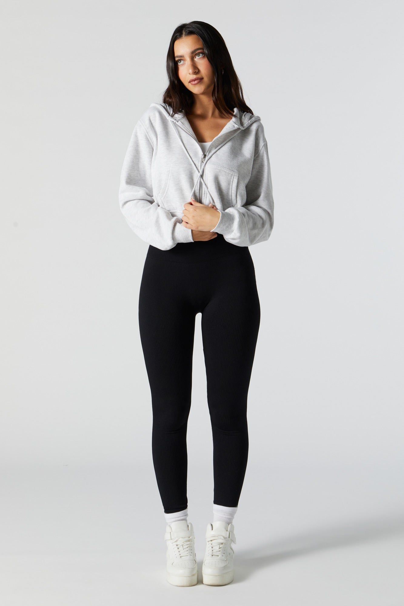 Fleece Zip-Up Cropped Hoodie sold by Urban Planet