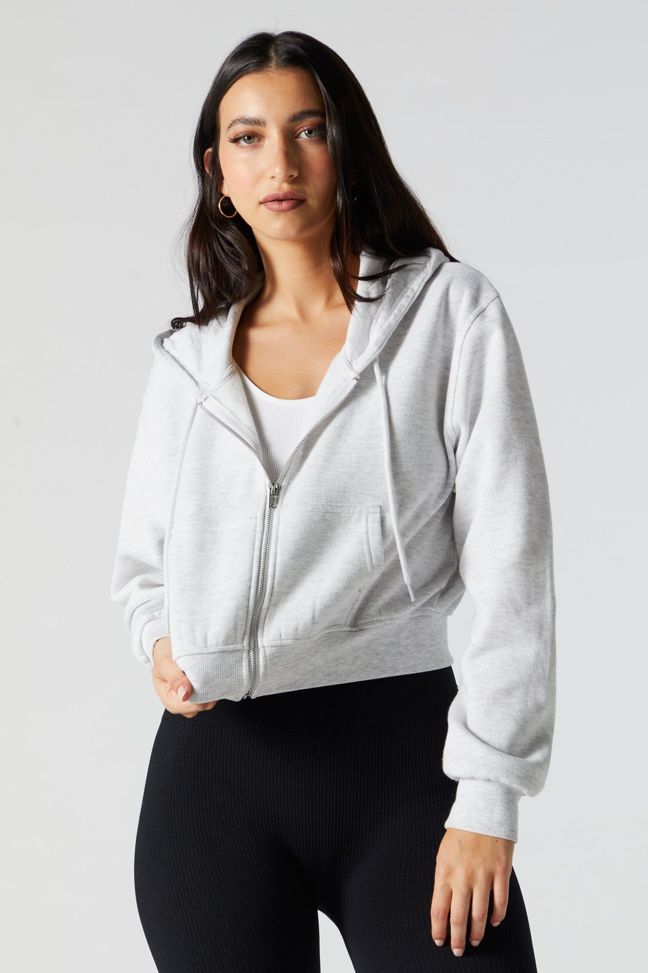 Fleece Zip-Up Cropped Hoodie sold by Urban Planet product image thumbnail 2