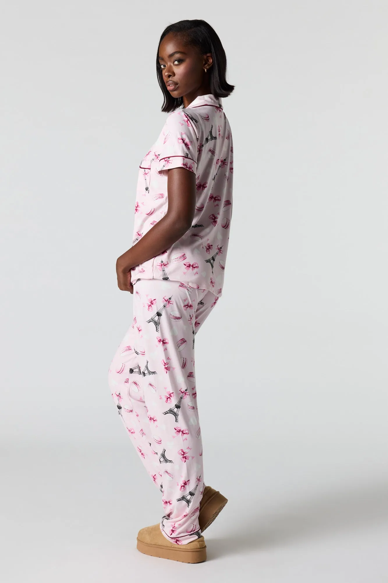 Printed Button-Up Top & Pant Pajama Set sold by Urban Planet product image thumbnail 4