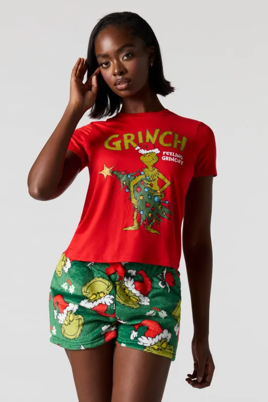 Grinch Printed T-Shirt & Plush Pant Pajama Set sold by Urban Planet