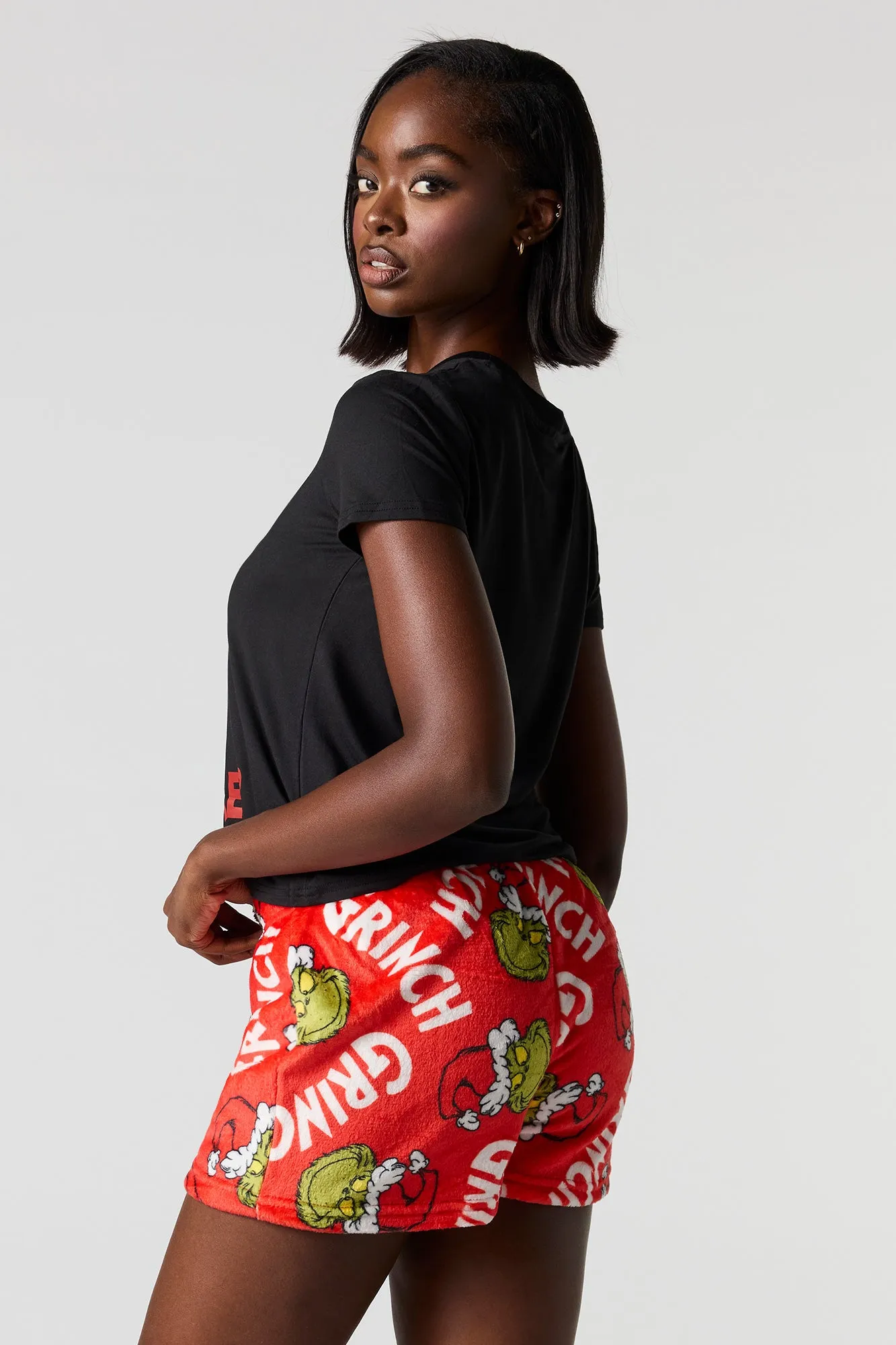 Grinch Printed T-Shirt & Plush Pant Pajama Set sold by Urban Planet product image thumbnail 5