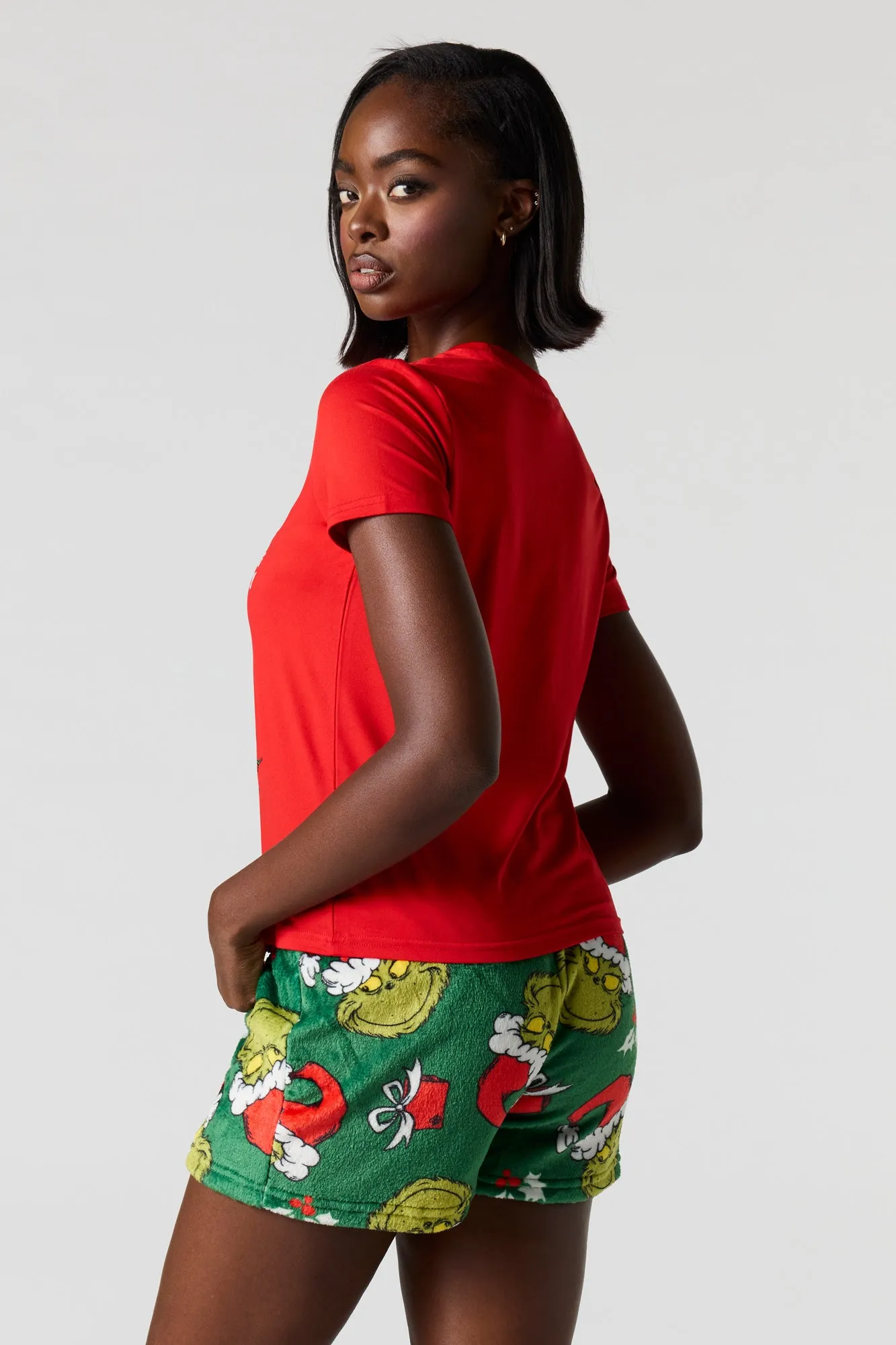 Grinch Printed T-Shirt & Plush Pant Pajama Set sold by Urban Planet product image thumbnail 2