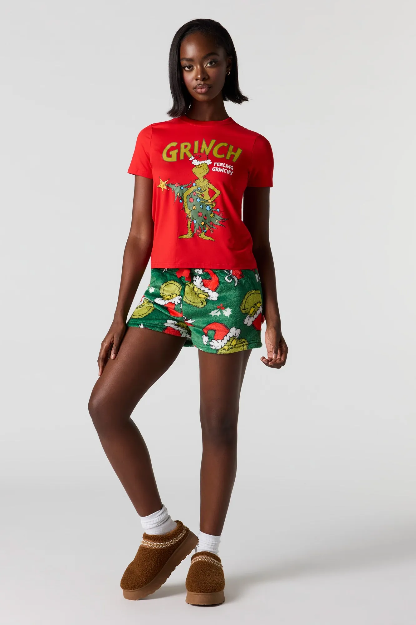 Grinch Printed T-Shirt & Plush Pant Pajama Set sold by Urban Planet product image thumbnail 3