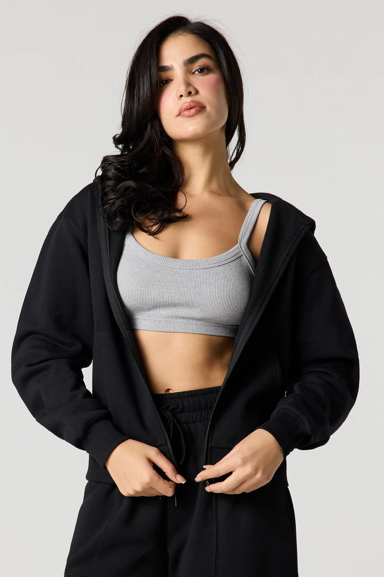 Solid Fleece Zip-Up Hoodie sold by Urban Planet product image thumbnail 4
