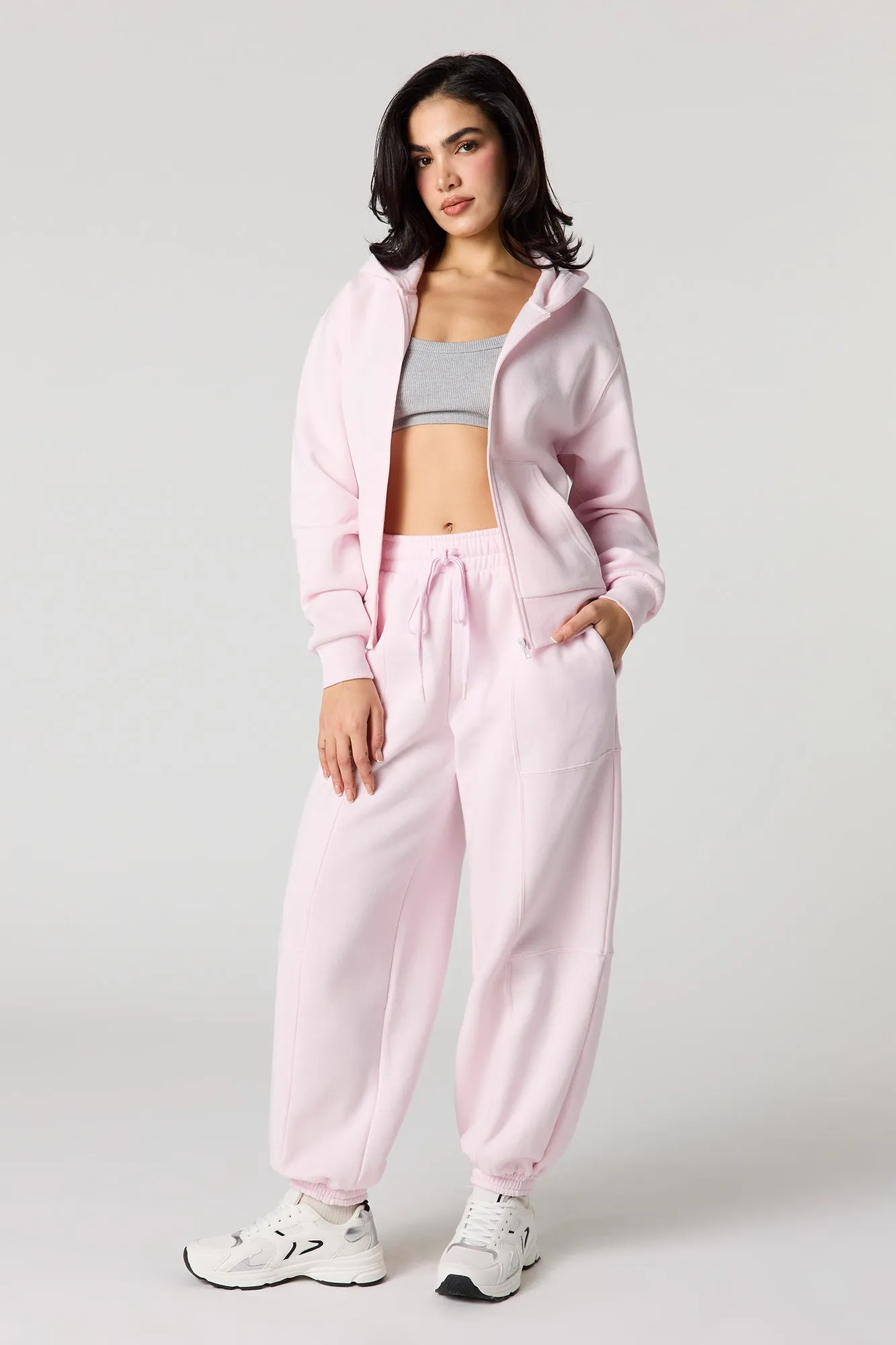 Solid Fleece Zip-Up Hoodie sold by Urban Planet product image thumbnail 3