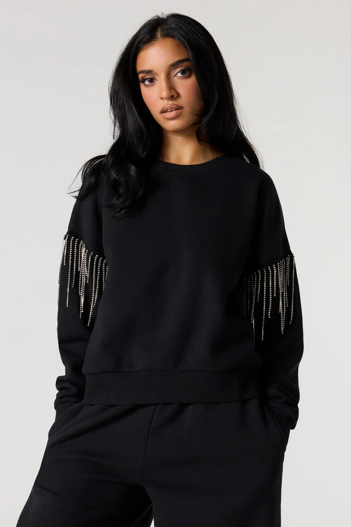 Rhinestone Sleeve Fleece Sweatshirt sold by Urban Planet product image thumbnail 5