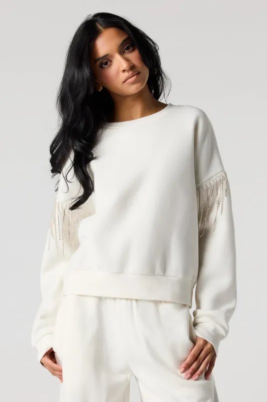 Rhinestone Sleeve Fleece Sweatshirt sold by Urban Planet