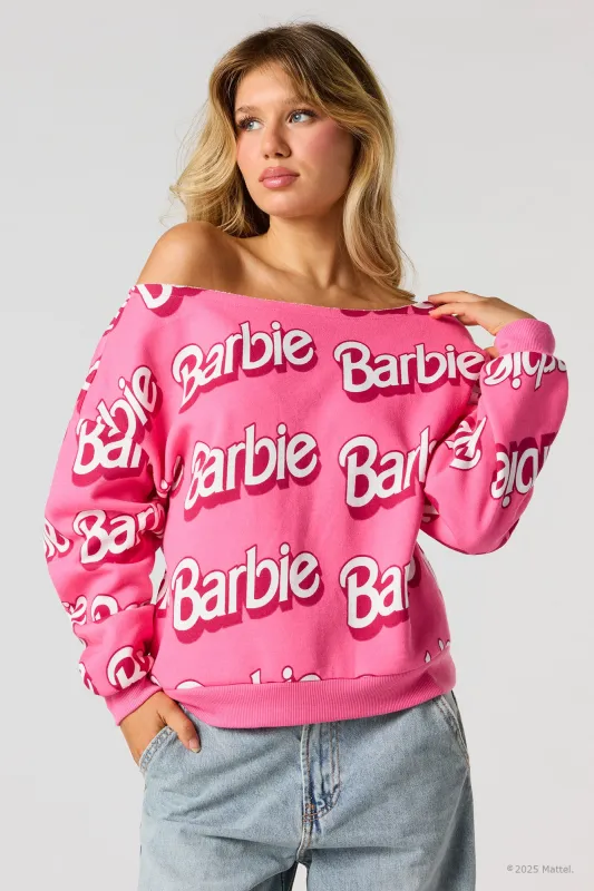 Barbie™ Off-Shoulder Fleece Sweatshirt sold by Urban Planet
