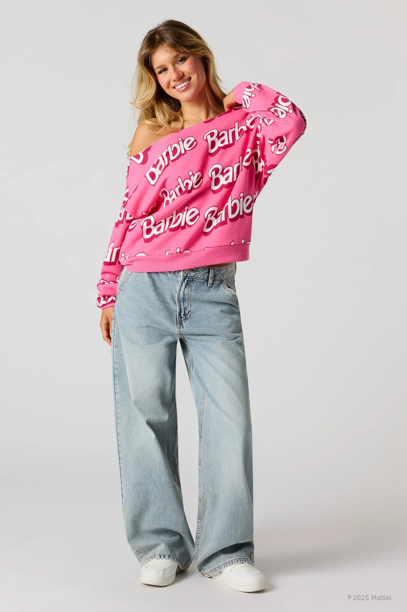 Barbie™ Off-Shoulder Fleece Sweatshirt sold by Urban Planet product image thumbnail 3