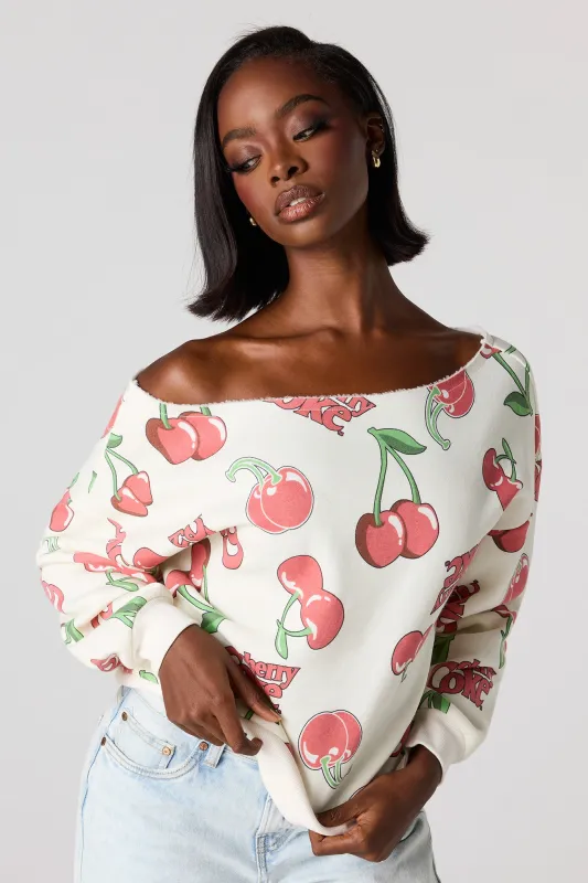 Cherry Coke Print Off Shoulder Fleece Sweatshirt sold by Urban Planet