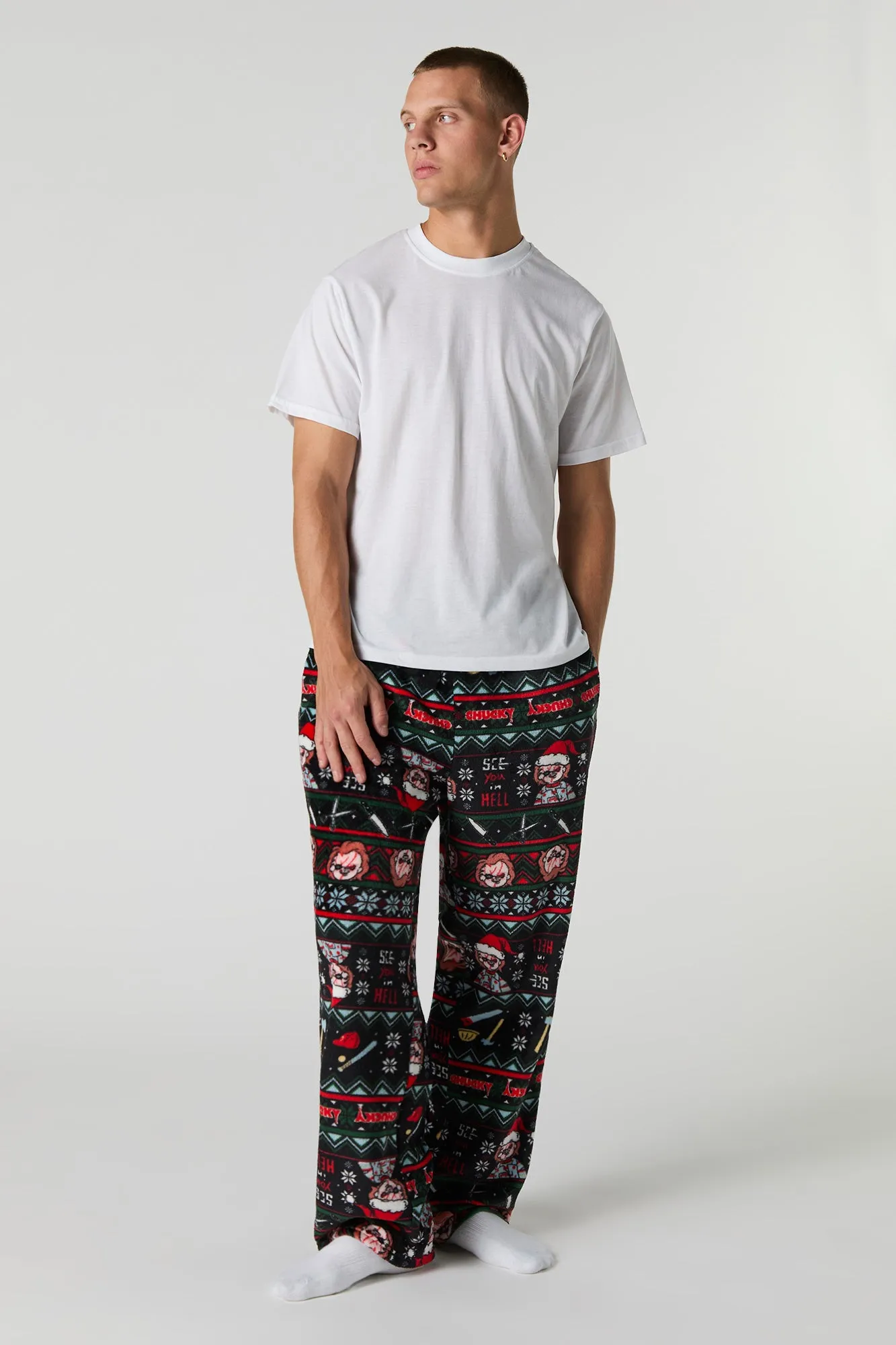 Cartoon Christmas Print Plush Pajama Pant sold by Urban Planet product image thumbnail 5