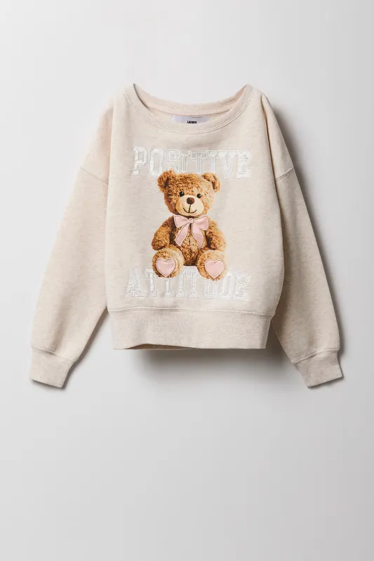 Girls Fleece Off Shoulder Embroidered Sweatshirt sold by Urban Planet