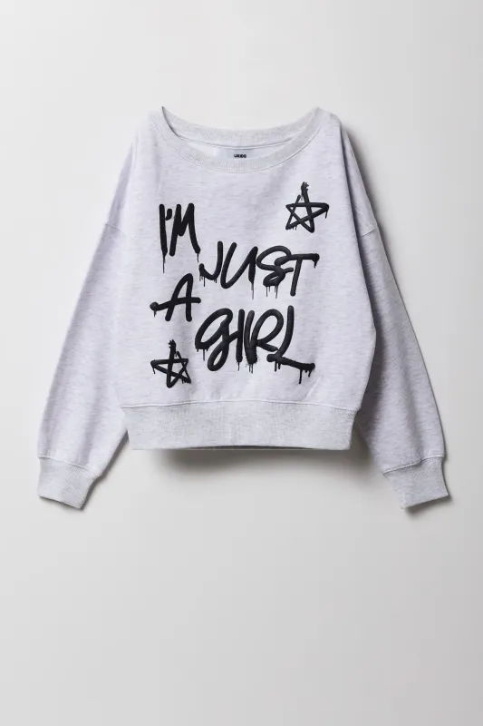 Girls Fleece Off Shoulder Puff Print Sweatshirt sold by Urban Planet