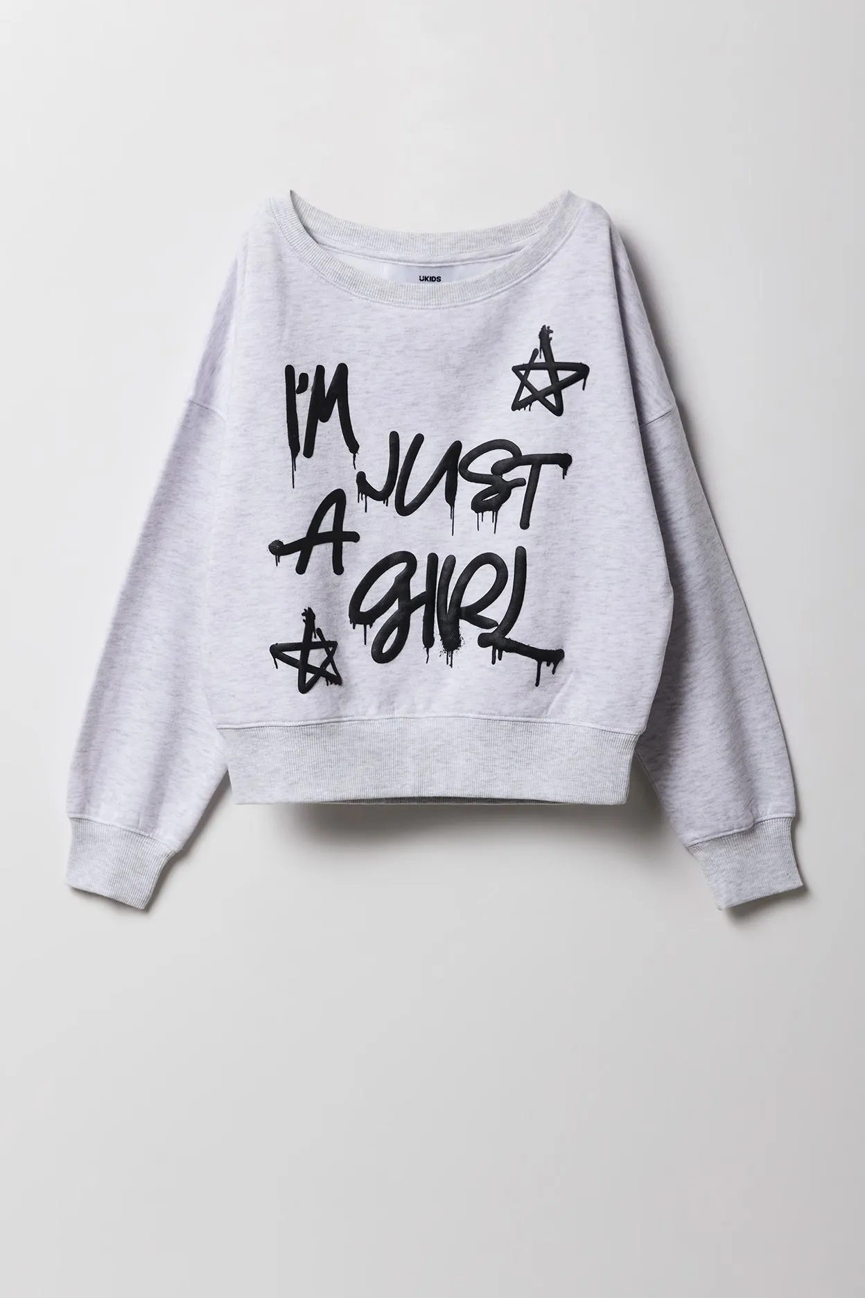 Girls Fleece Off Shoulder Puff Print Sweatshirt sold by Urban Planet