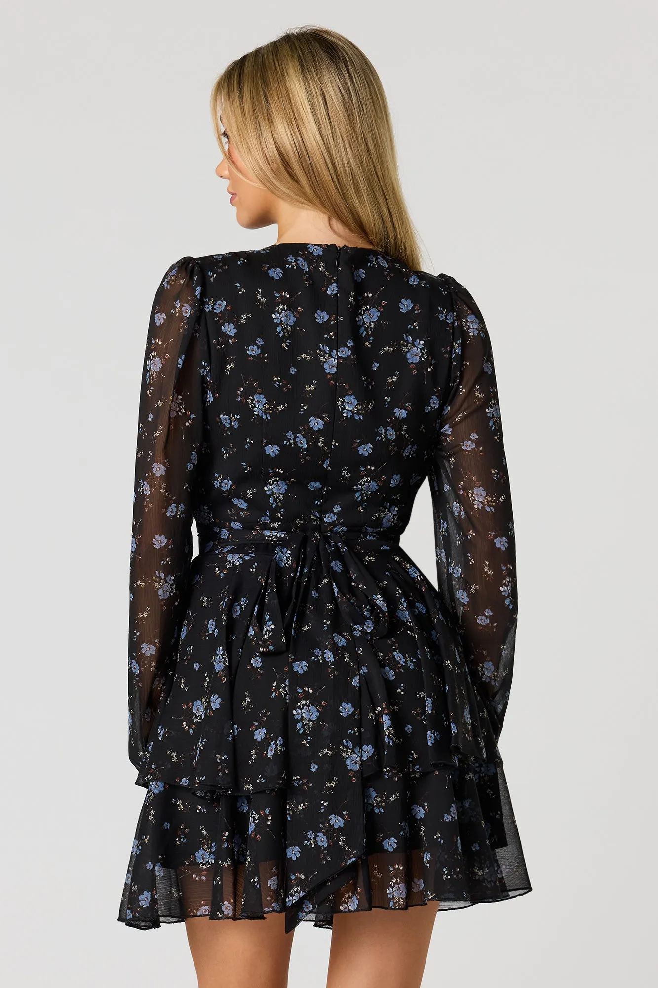 Chiffon Tiered Long Sleeve Mini Dress sold by Urban Planet product image thumbnail 5