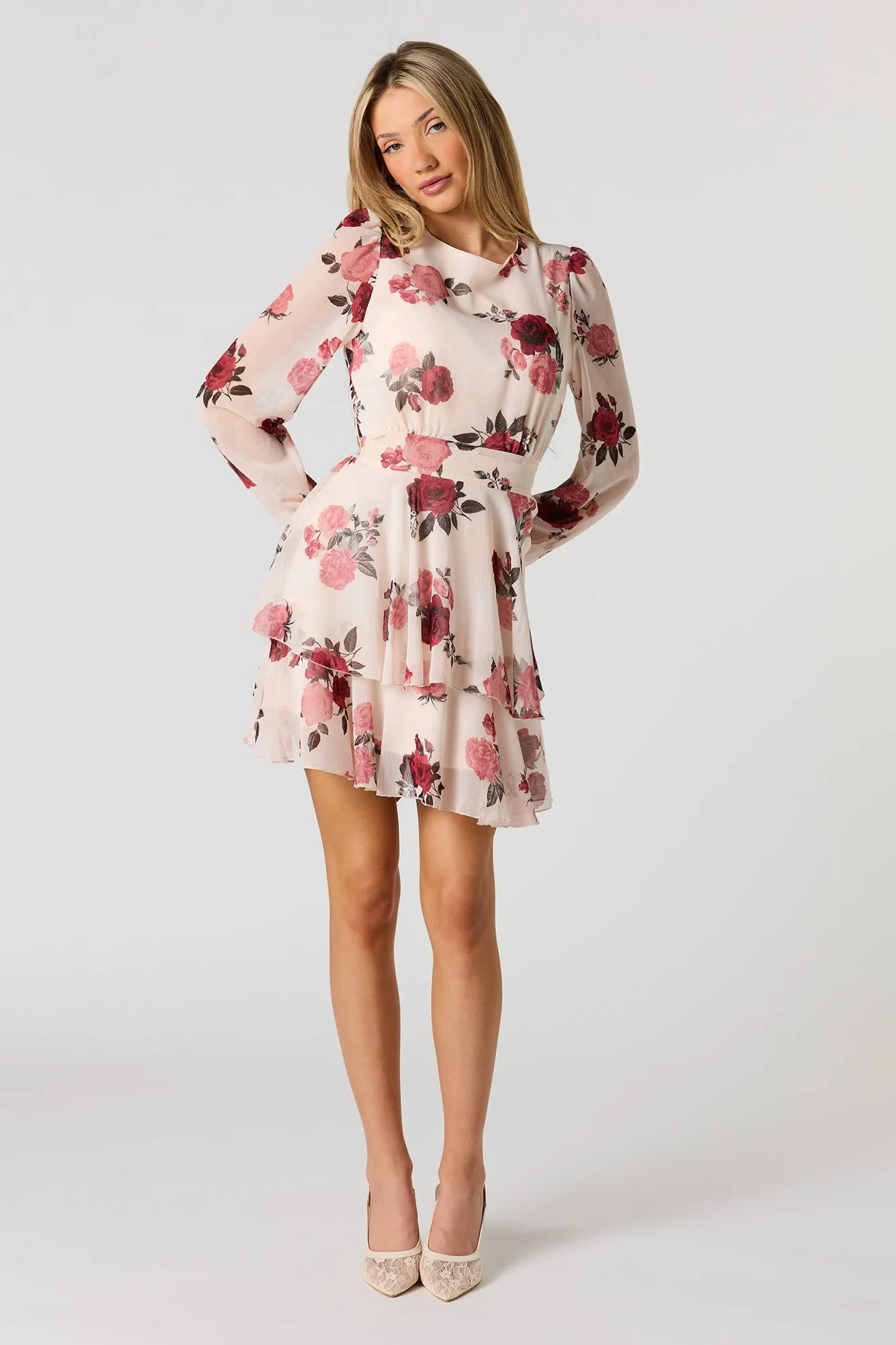 Chiffon Tiered Long Sleeve Mini Dress sold by Urban Planet product image thumbnail 3