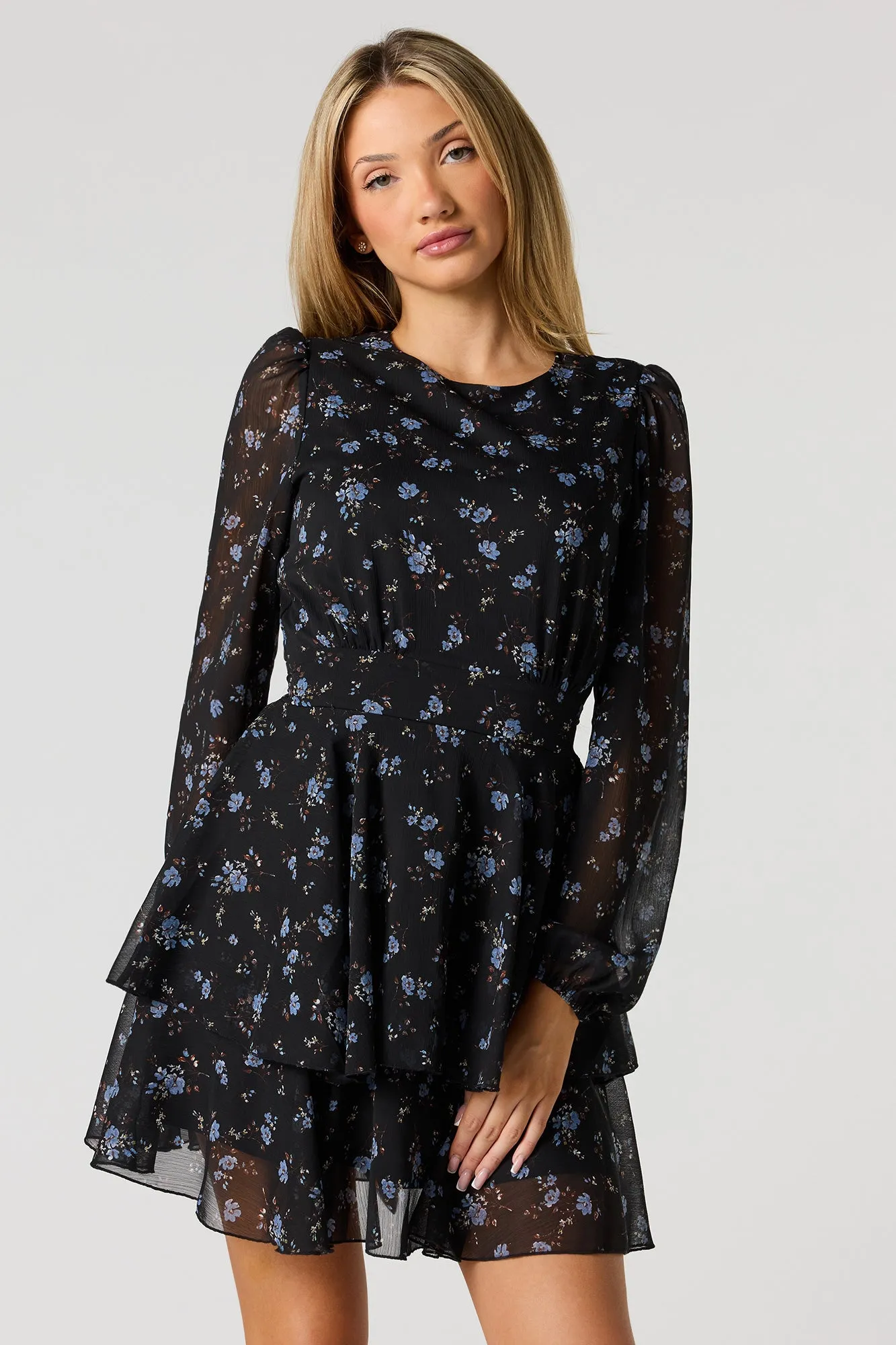Chiffon Tiered Long Sleeve Mini Dress sold by Urban Planet product image thumbnail 4