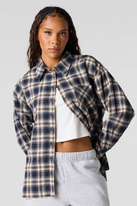 Flannel Plaid Printed Oversized Top sold by Urban Planet