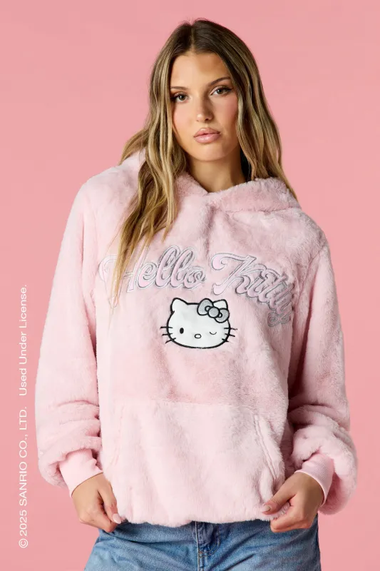 Hello Kitty® Embroidered Faux Fur Hoodie sold by Urban Planet