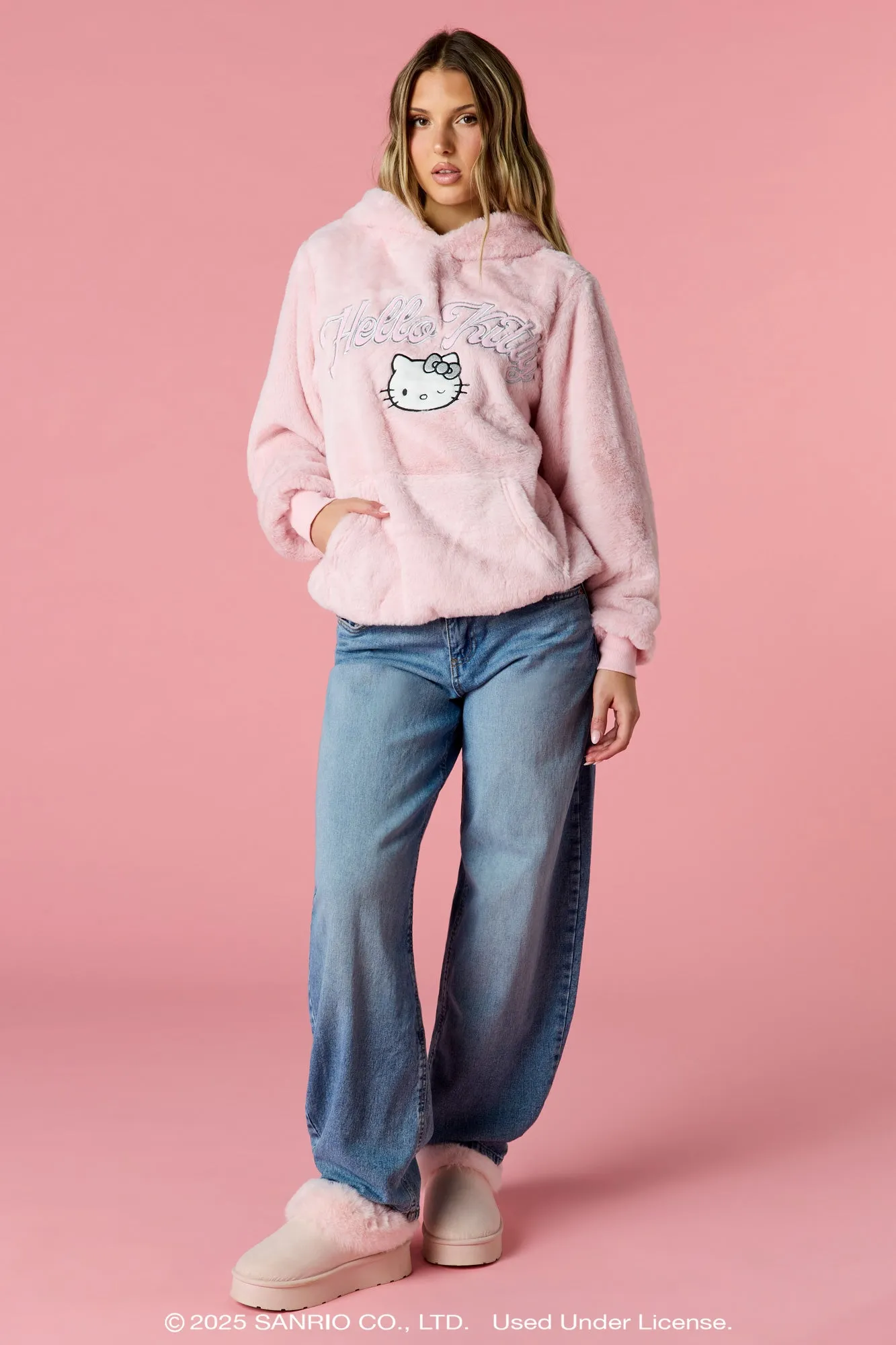Hello Kitty® Embroidered Faux Fur Hoodie sold by Urban Planet product image thumbnail 3