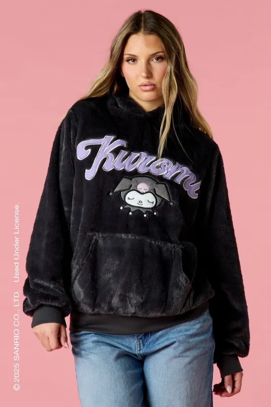 Kuromi™ Embroidered Faux Fur Hoodie sold by Urban Planet