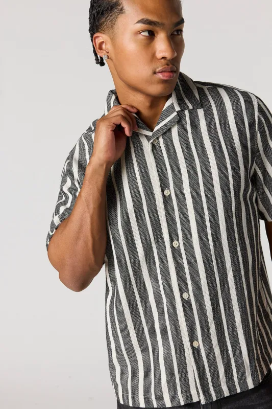 Textured Striped Button-Up Top sold by Urban Planet