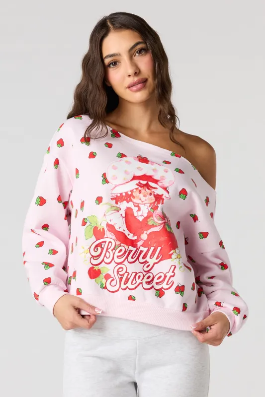Strawberry Shortcake Print Off Shoulder Fleece Sweatshirt sold by Urban Planet