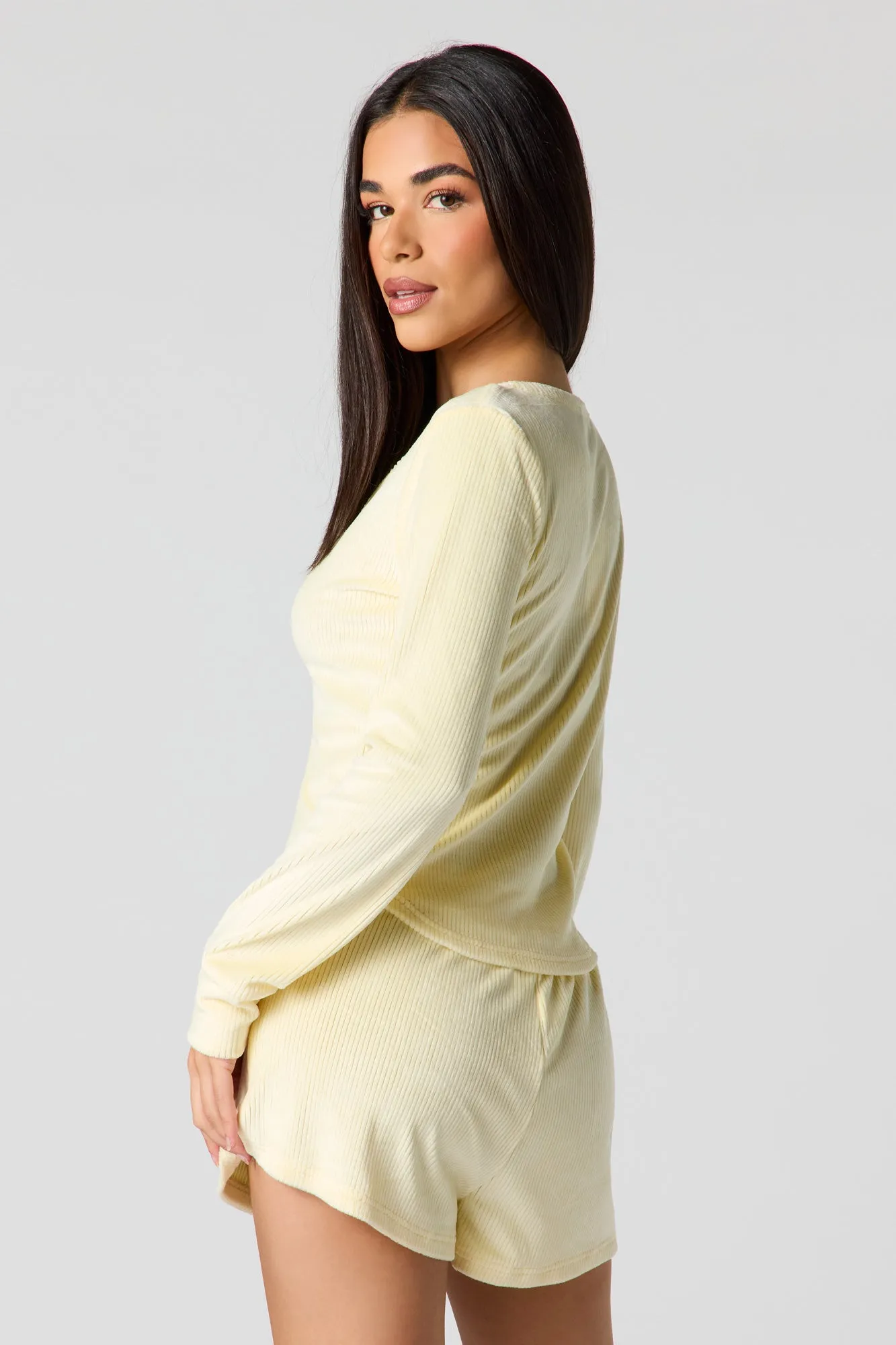 Velour Long Sleeve Top & Short Pajama Set sold by Urban Planet product image thumbnail 2