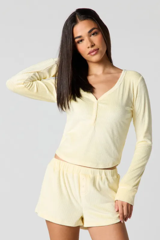 Velour Long Sleeve Top & Short Pajama Set sold by Urban Planet