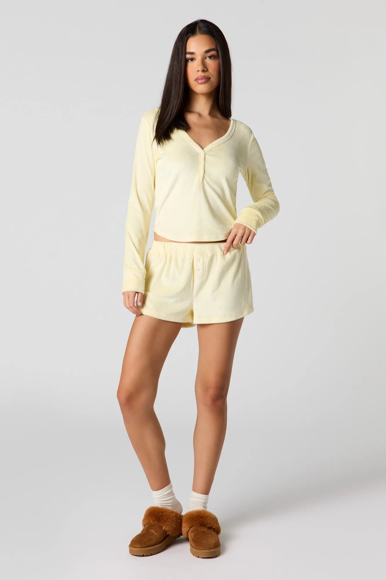 Velour Long Sleeve Top & Short Pajama Set sold by Urban Planet product image thumbnail 3