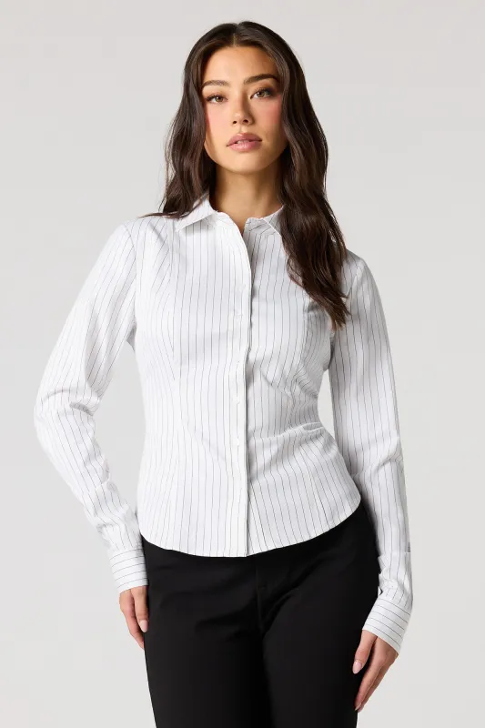 Button-Up Long Sleeve Fitted Top sold by Urban Planet