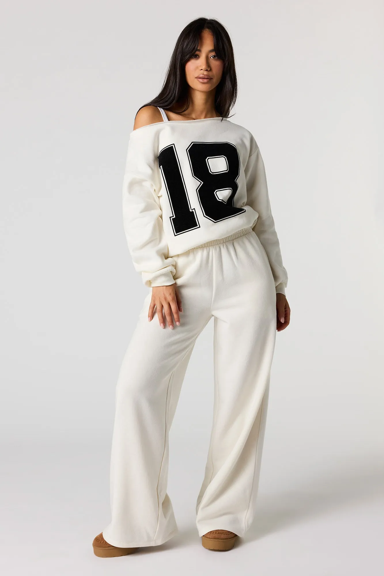 18 Flocked Print Off Shoulder Fleece Sweatshirt sold by Urban Planet product image thumbnail 3