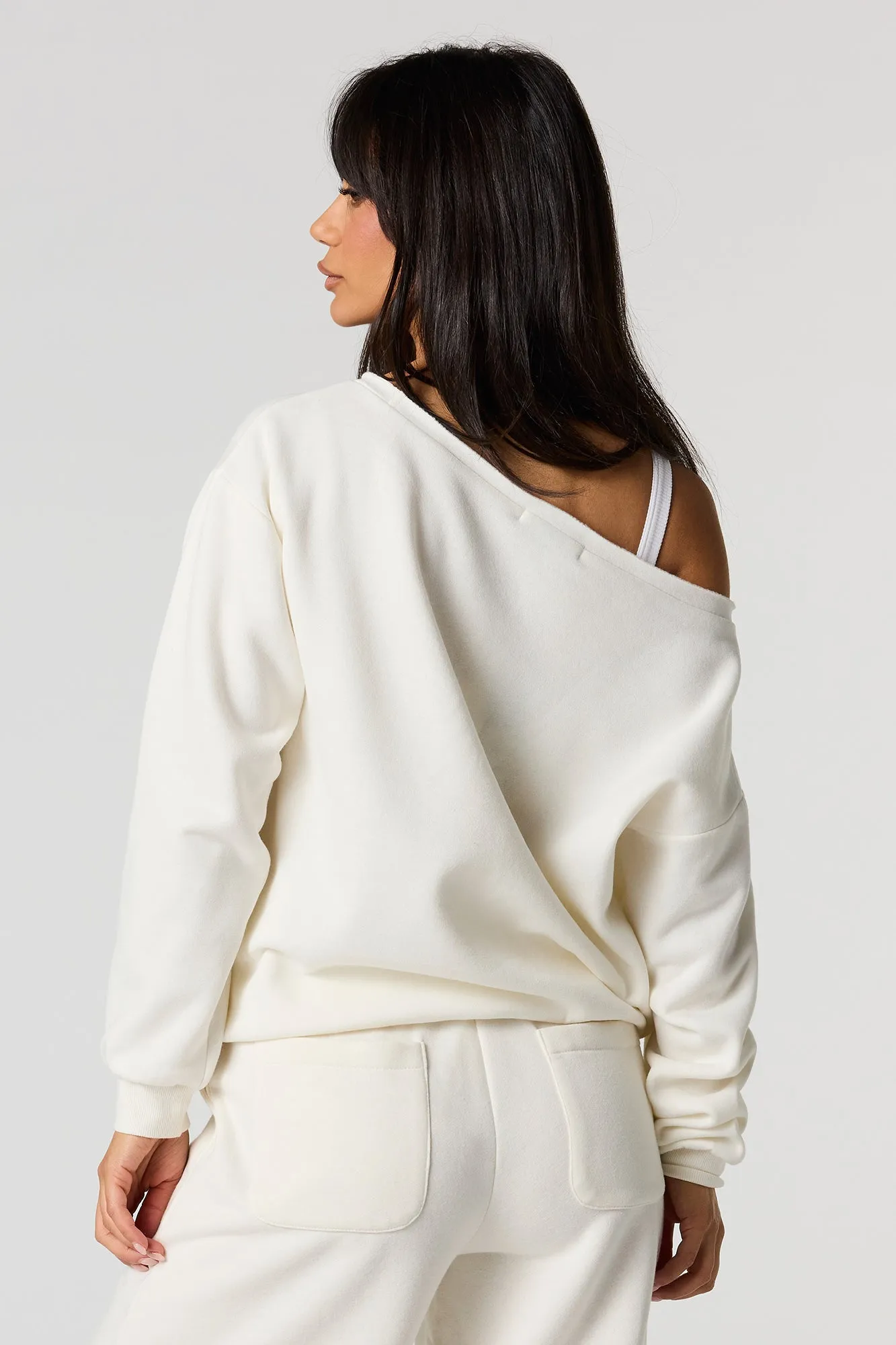 18 Flocked Print Off Shoulder Fleece Sweatshirt sold by Urban Planet product image thumbnail 2