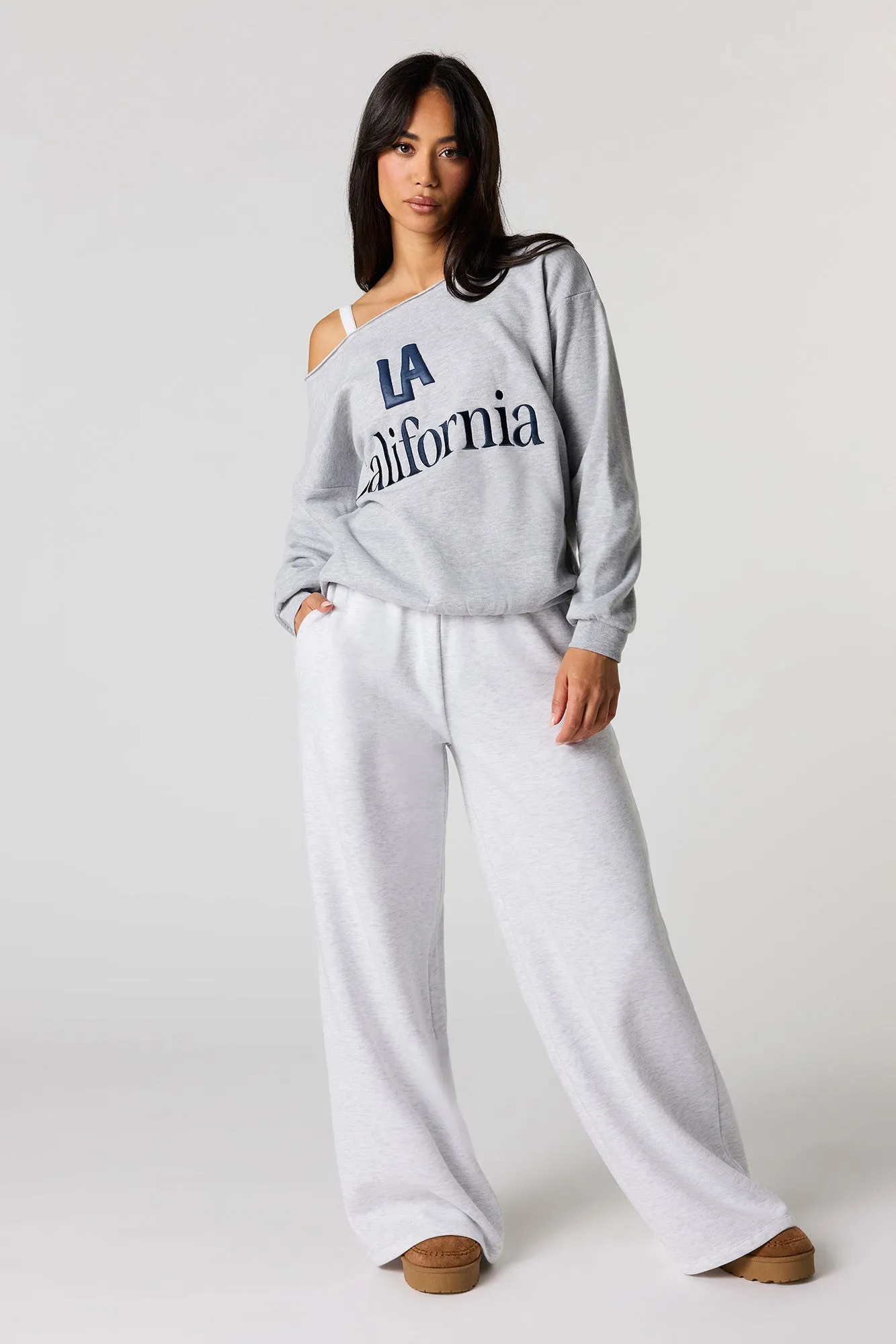 Destination Puff Print Off Shoulder Fleece Sweatshirt sold by Urban Planet product image thumbnail 3