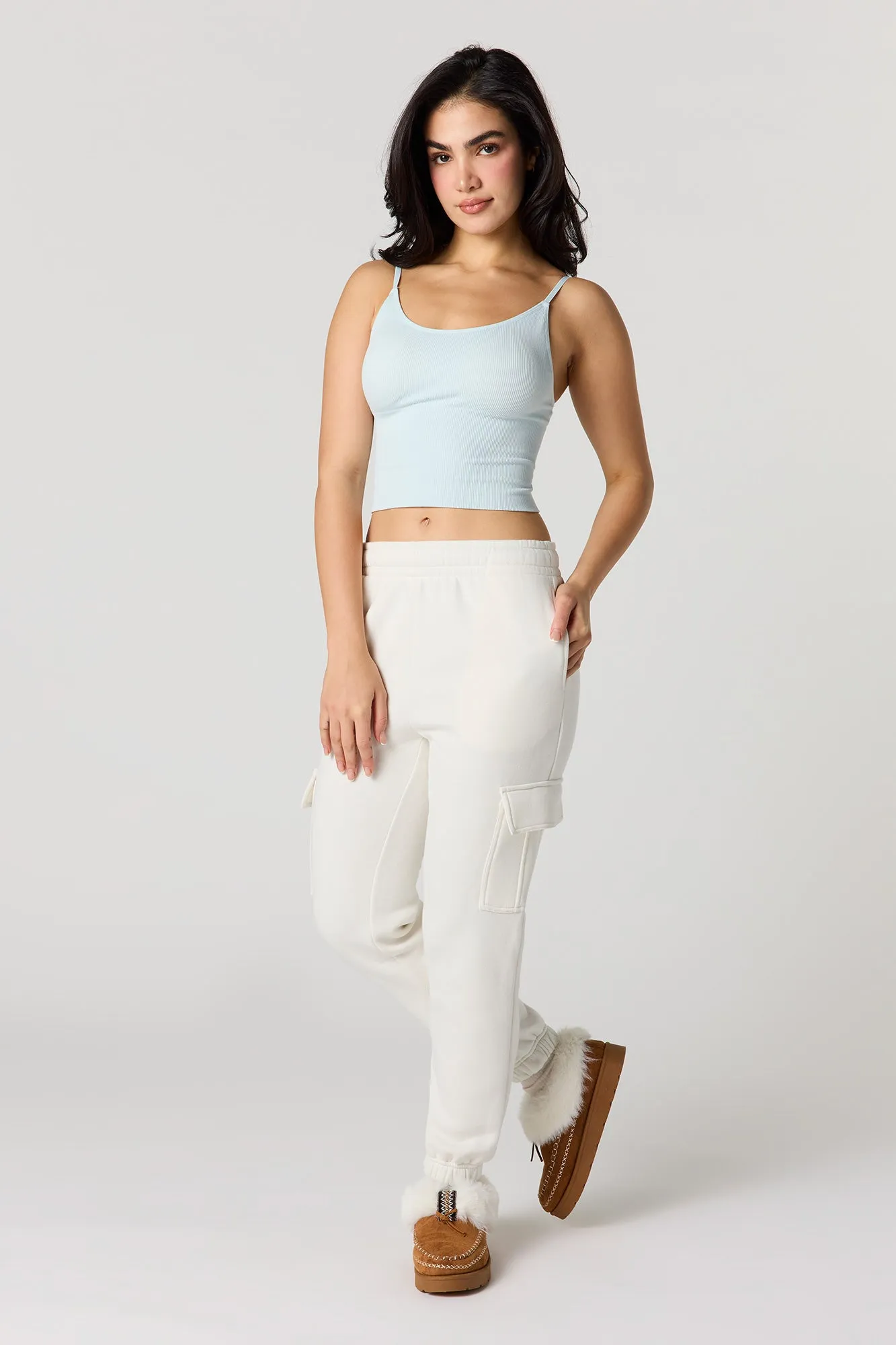 Solid Fleece Cargo Jogger sold by Urban Planet