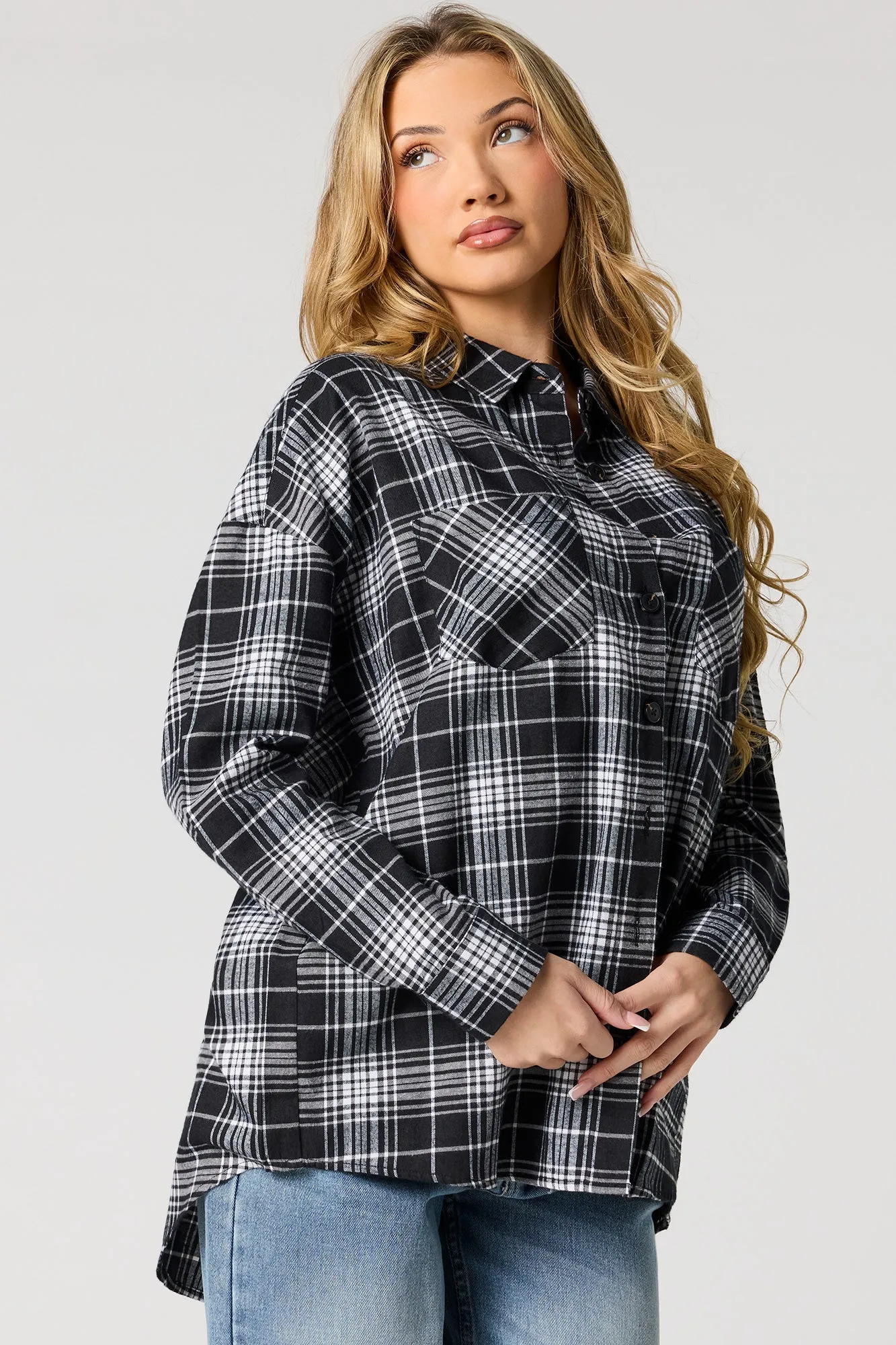 Plaid Flannel Button-Up Top sold by Urban Planet product image thumbnail 4